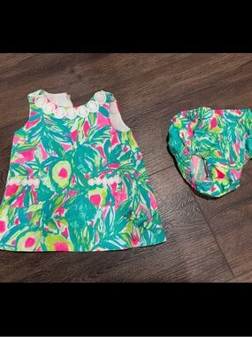 Lilly Pulitzer Baby Girl Size 3-6 months Shift Dress with Bloomers Guac & Roll.l